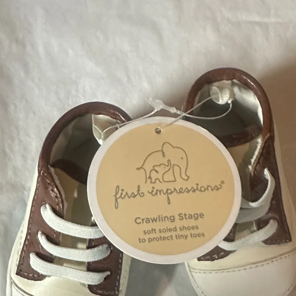 First Impressions Cream and Brown Baby Shoes